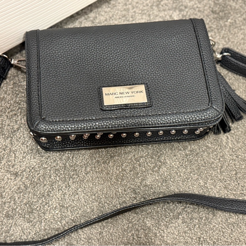 Marc New York Textured Black small Crossbody Bag 
2 tassels/silver studs design